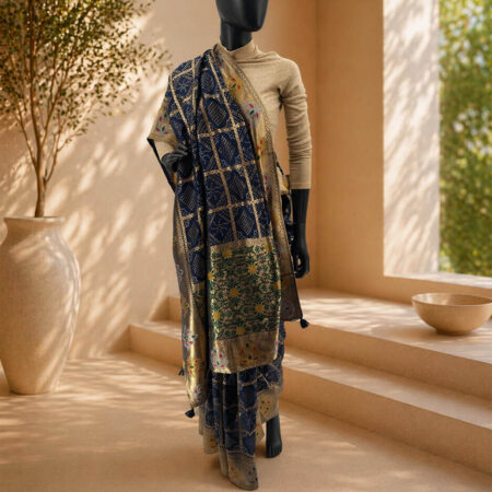 Draped in the timeless elegance of chunri silk, a masterpiece of tradition and grace - front