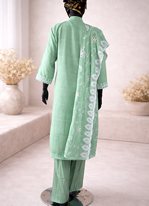Green Chiffon Shalwar Kamiz with Dupatta – All-Over Embroidery-back