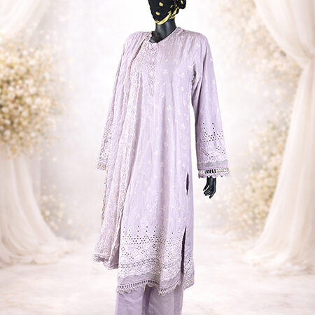 Lavender Cotton Shalwar Kamiz Set – All-Over Handwork-front