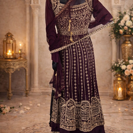 Maroon Anarkali Suit with Beige Embroidery – Size L-back